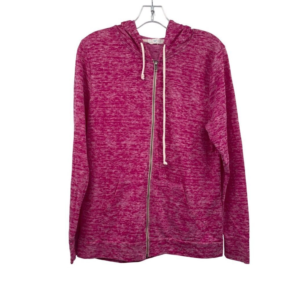 STEM Womens Full Zip Hoodie Long Sleeve Fuchsia/White Size Medium Pocket